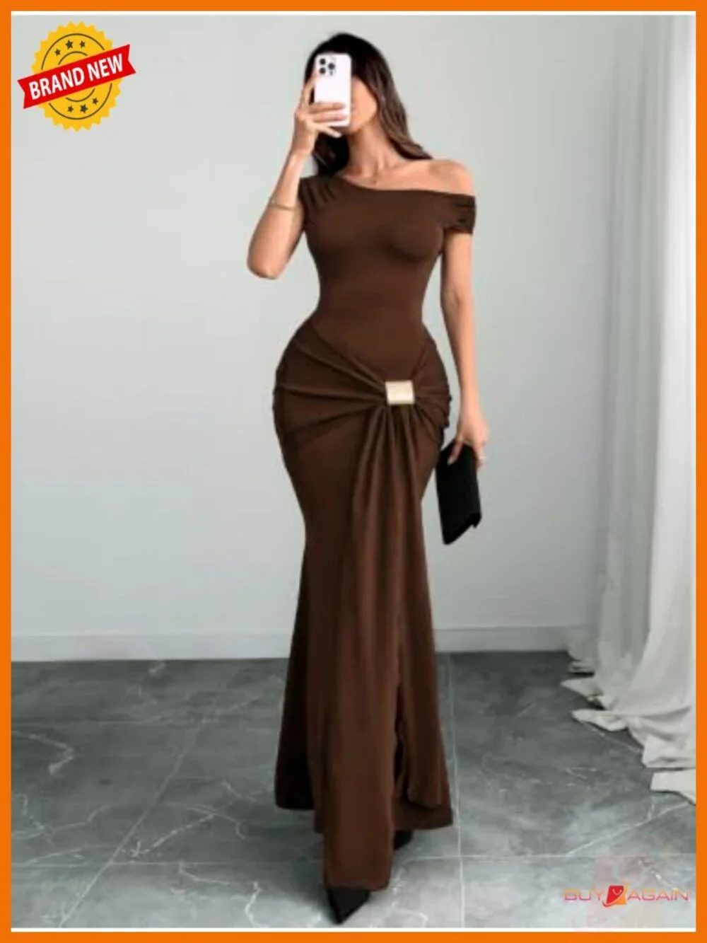 Elegant Ruched One Shoulder Mermaid Bodycon Maxi Dress Formal Evening Party
